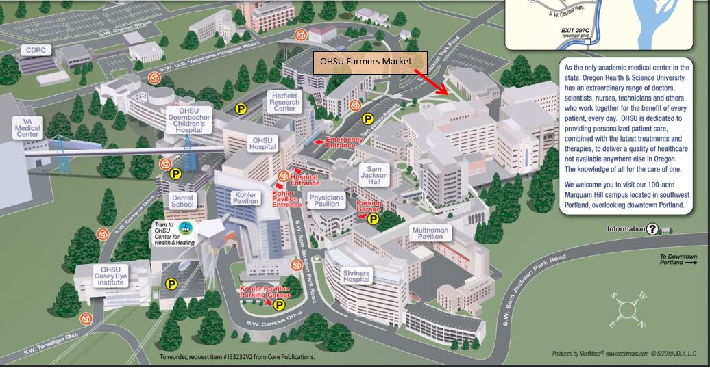 Map of farmers market location on Marquam Hill campus