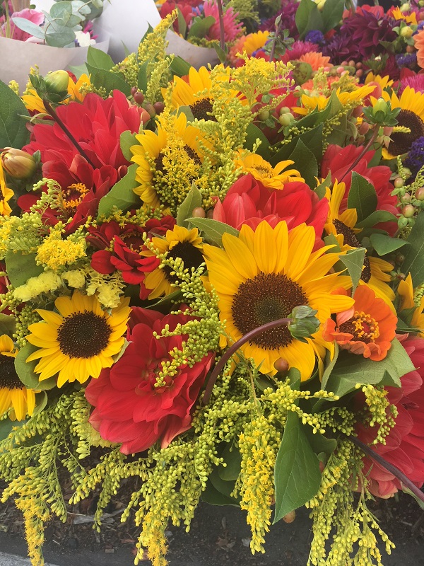 sunflowers and bouquets of flowers