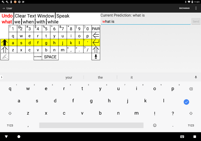 This is an image of the SmartPredict conversation partner keyboard interface.