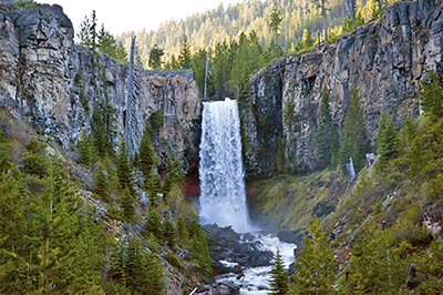 Tumalo Falls waterfall in Central Oregon flowing heavily