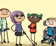 Illustrations from an Amaze video featuring characters of varied ethnicity and abilities
