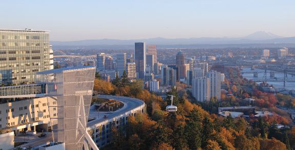 OHSU Campus and view looking at the city and skyline