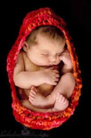 Newborn baby in a crochet basket