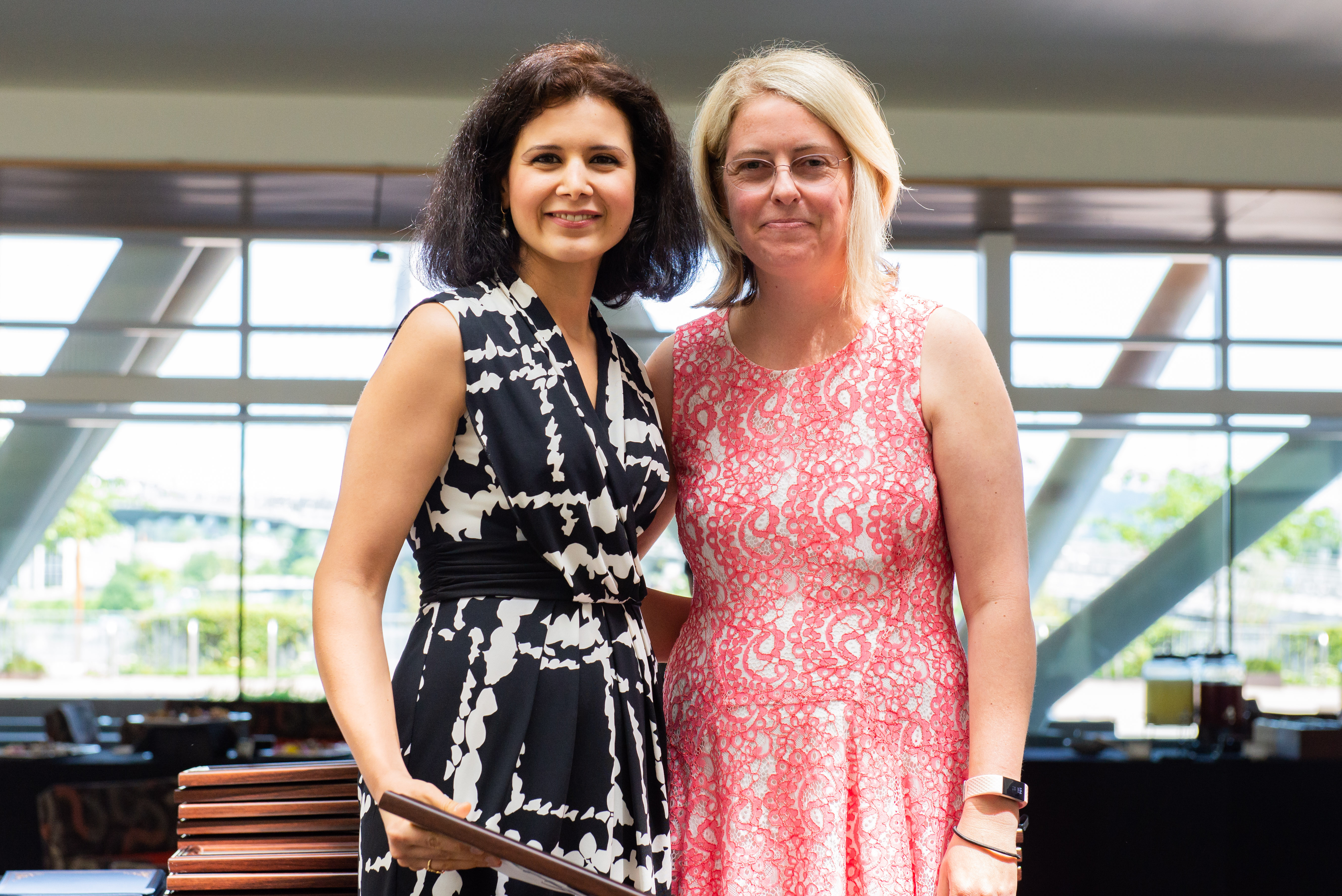 SOM Honors and Awards 2019 - Dr. Tracy Bumsted with Delaram Safarpour, M.D., assistant professor of neurology