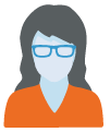 Icon of a head with glasses and an orange sweater.