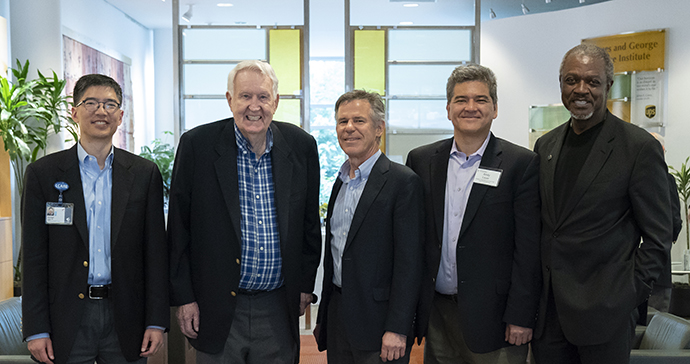 Dr. David Wilson with donor Paul H. Casey and leaders from OHSU and Casey Eye Institute