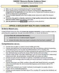 Screenshot of the first page of the guidance sheet