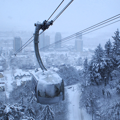 Tram operating in a snowstorm