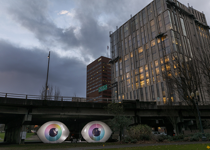 The Eye Love Project exhibit is shaped like two giant eye, and celebrates the importance of vision.