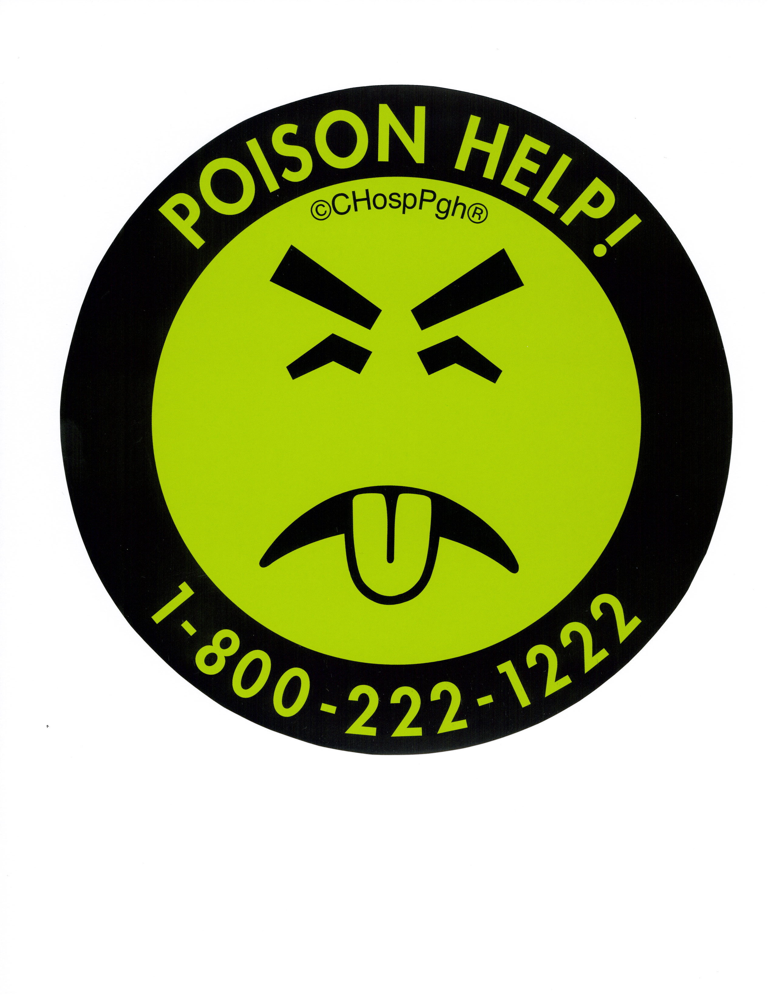 Mr. Yuk image with POISON HELP number, 1-800-222-1222