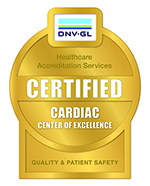 A graphic of a badge that reads "Healthcare Accreditation Services," "Certified Cardiac Center of Excellence," "Quality & Patient Safety."