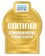 A graphic of a badge that reads "Healthcare Accreditation Services," "Certified Comprehensive Stroke Center," "Quality & Patient Safety."
