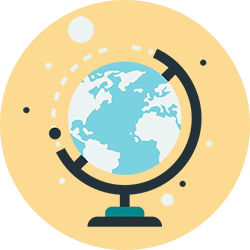 An icon of a spinning globe representing research
