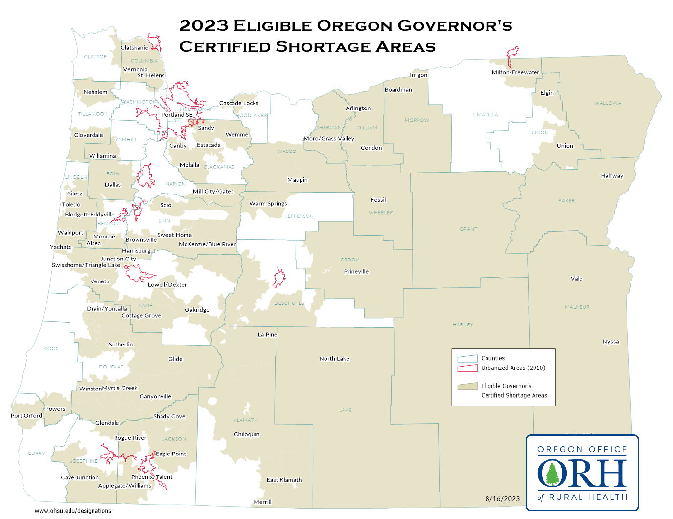 Governor’s Health Care Shortage Area Designation map