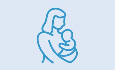 Icon of a person with shoulder length hair holding a baby.