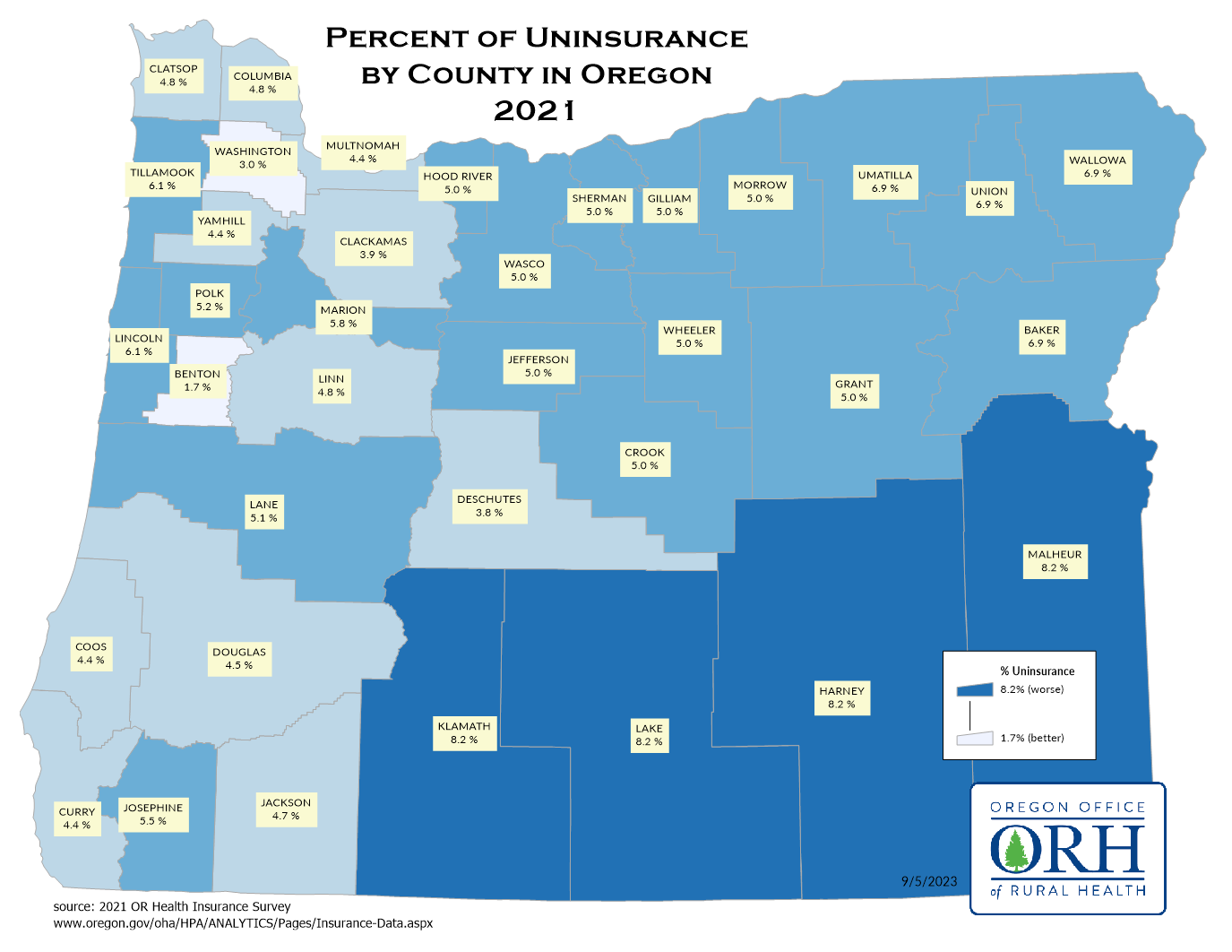 Uninsurance by County Map