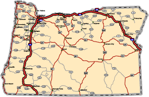 Highway map of the state of Oregon with Interstates and US Routes.