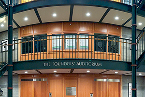 A wide shot of the Founders' Auditorium on the Portland campus.
