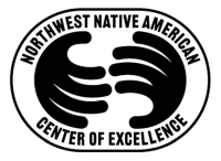 Logo for the Northwest Native American Center of Excellence. Two abstract hands reaching for each other surround by a oval.