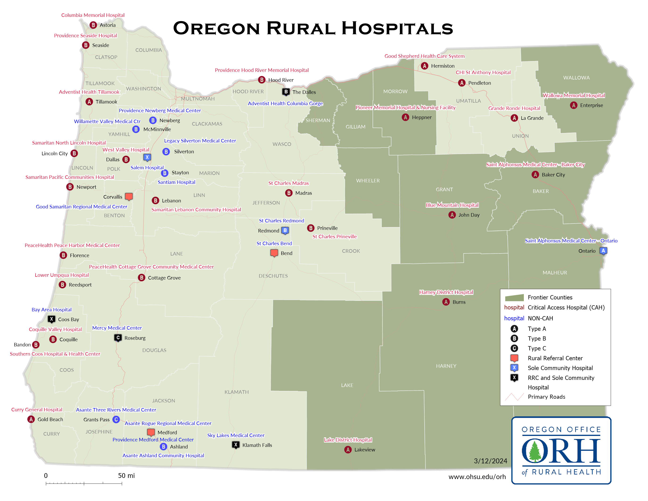 Rural Oregon Hospital Map