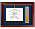 Diploma and cap tassel in a frame