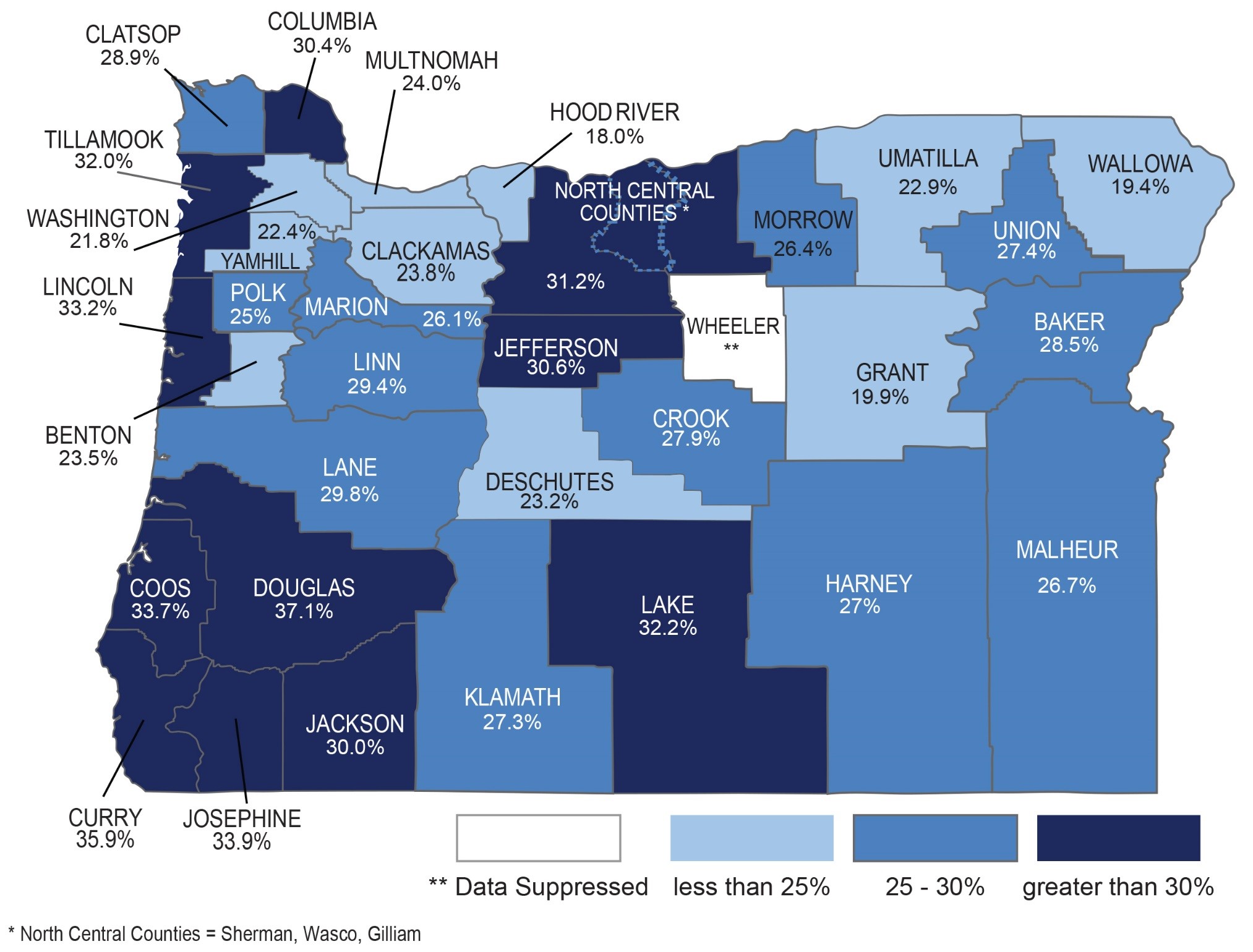 Map of Disability Prevalence in Oregon