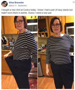 Alisa Brewster's Facebook post documenting dramatic weight loss