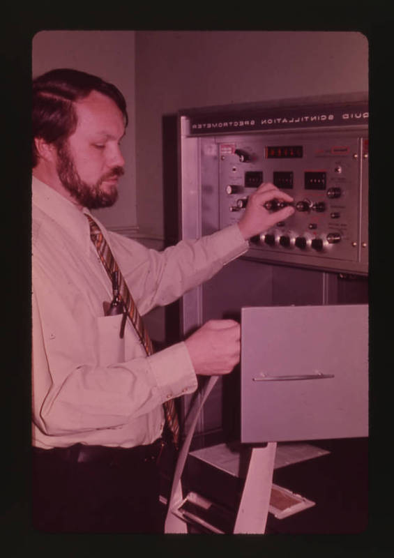 Kaye E. Fox, Ph.D. reading data, circa 1970s