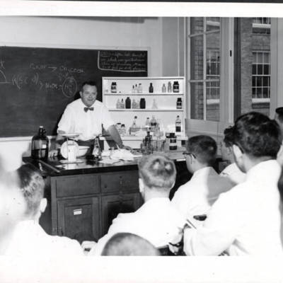 Joseph A. Beeman, M.D. giving a lecture, circa 1954