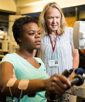 Physical therapist and neurologic expert Andrea Serdar uses a range of equipment for patients with neurologic disorders.