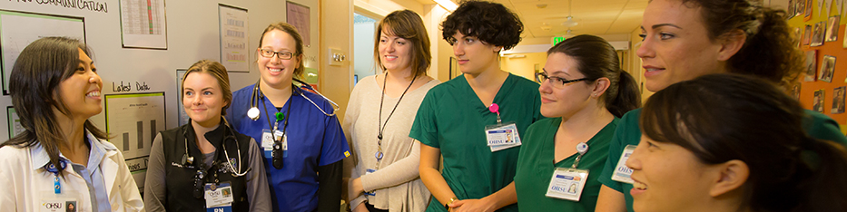 Group of nursing students learning