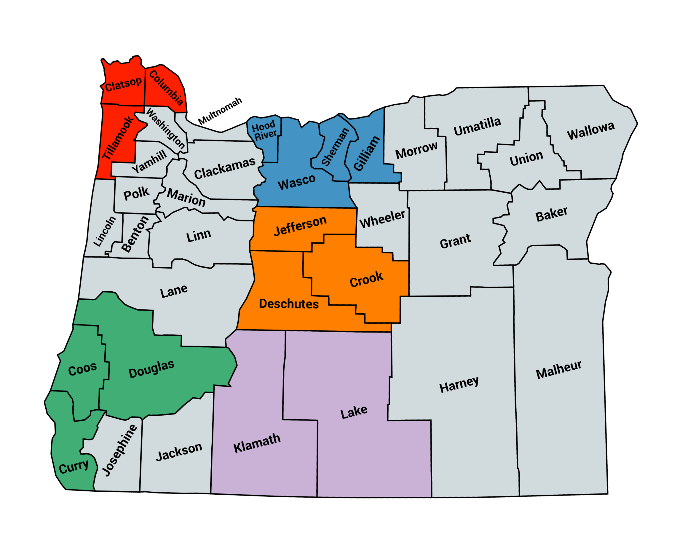 Liaison Regions Map of Oregon for the Hub