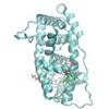 An example of Mixed-Resolution Modeling: all-atom where it matters, coarse-grained elsewhere. Shown: Ligand-binding domain of the estrogen receptor alpha 
