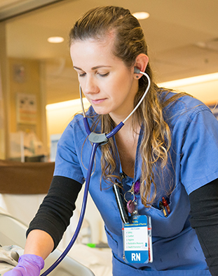 Undergraduate nurse student in scrubs