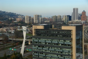Aerial view of the OHSU Center for Health and Healing building 1 on the Portland South Waterfront
