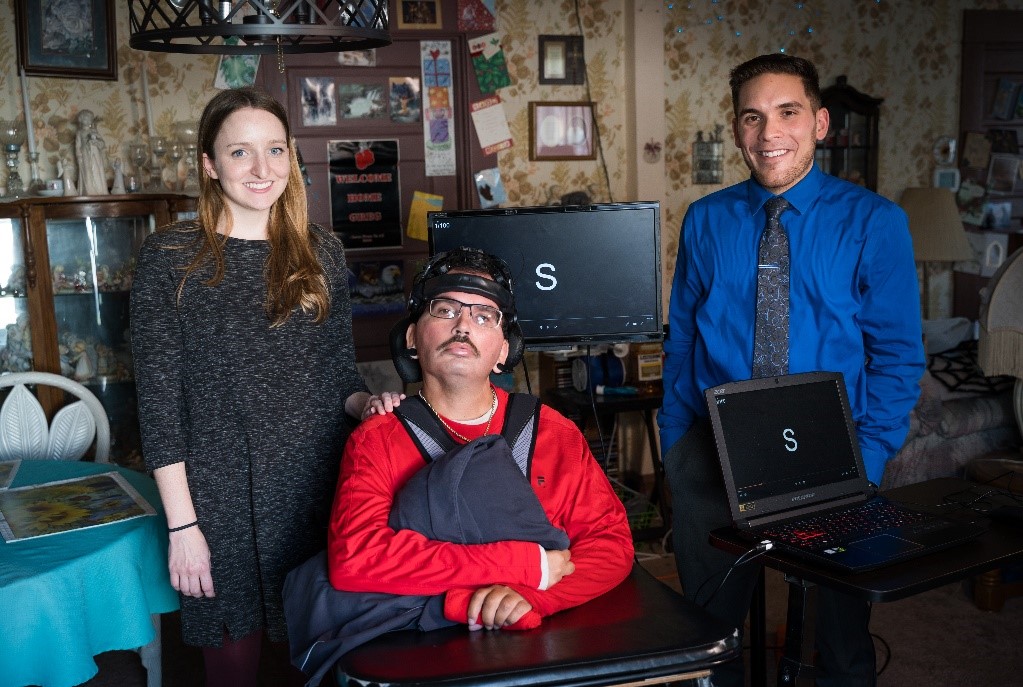 Greg Bieker, a man with locked in syndrome and a consultant to our BCI team, demonstrating the Brain-Computer Interface program.