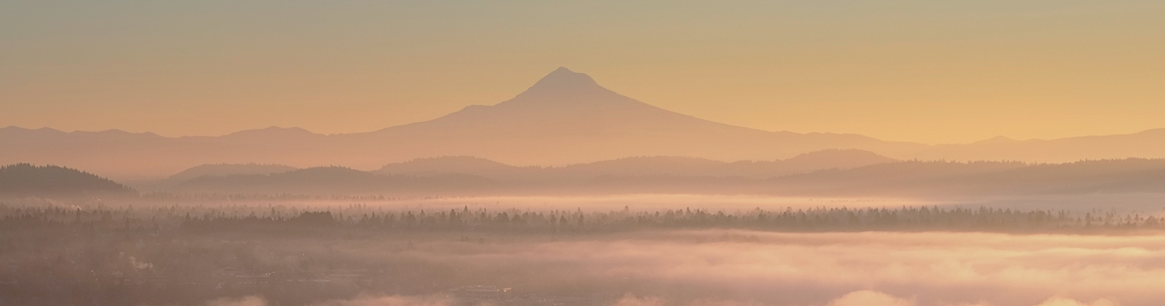 Mount Hood at sunrise with fog