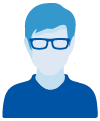 Navigator icon that is a blue avatar with short hair, glasses, and a blue sweater