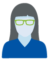 Woman wearing green glasses with blue shirt icon