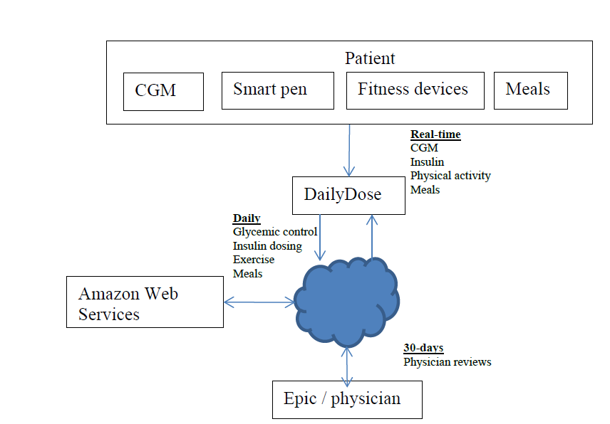 Flowchart displaying flow of information to and from DailyDose.