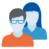 Man with glasses and orange shirt with woman in blue shirt icon
