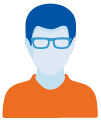 Man with glasses and an orange shirt icon