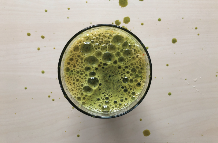 Green smoothie drink from above.