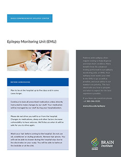 OBI EMU Epilepsy Monitoring Unit patient brochure first page