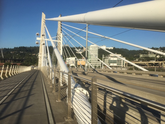 Dr. Wilson captures a view of OHSU in Portland from Tilikum Bridge.