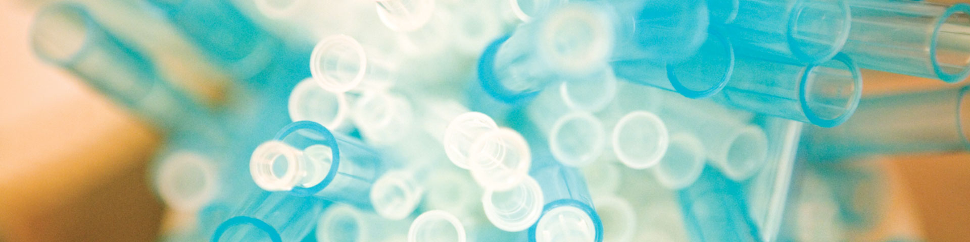 Blue and white pipettes. 