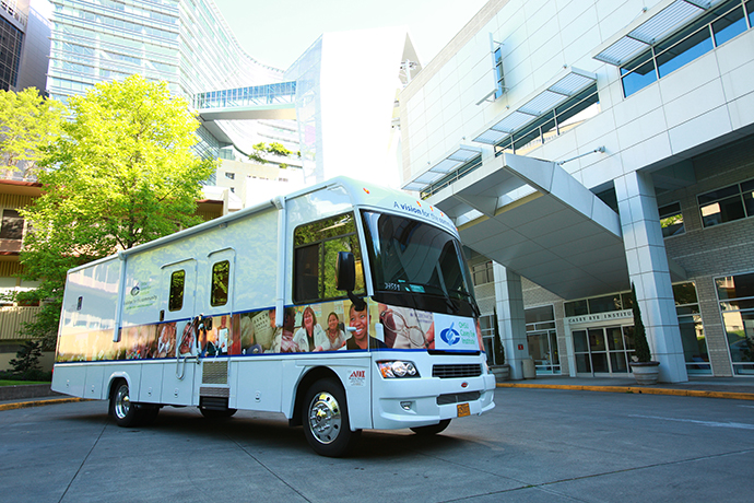 The mobile clinic van travels around Oregon providing free vision screenings to adults