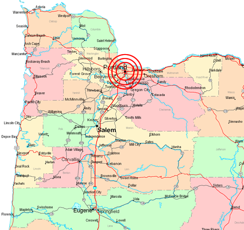 epicenter of earthquake was right in Portland that sits along the Coumbia River