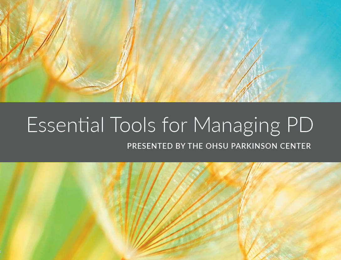 NEU OBI Parkinson's disease patient workshop brochure cover: Essential Tools for Managing Parkinson's