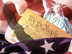 Image of constitution, eagle, Statue of Liberty